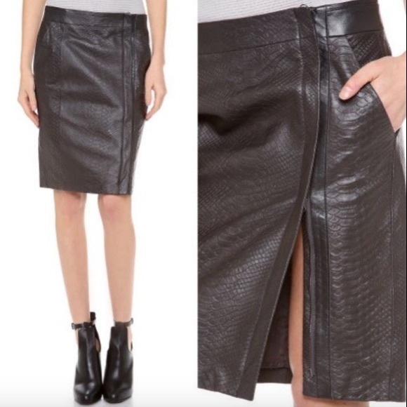 Vince Dresses & Skirts - VINCE Snake Embossed Leather Zipper Pencil Skirt 4